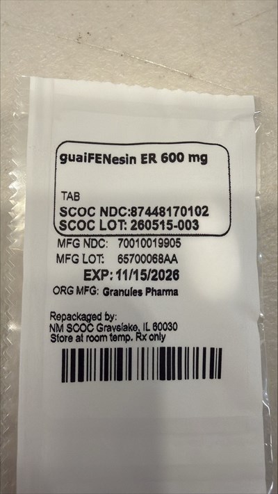 Guaifenesin Er 600mg Tablet (Guaifenesin Er 600mg Tablet Label)